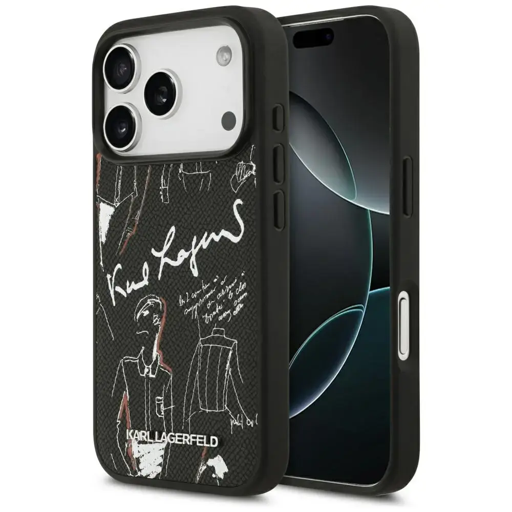 Karl Lagerfeld Grained Pattern & Logo telefoniümbris MagSafe toega seadmele iPhone 17 Pro must