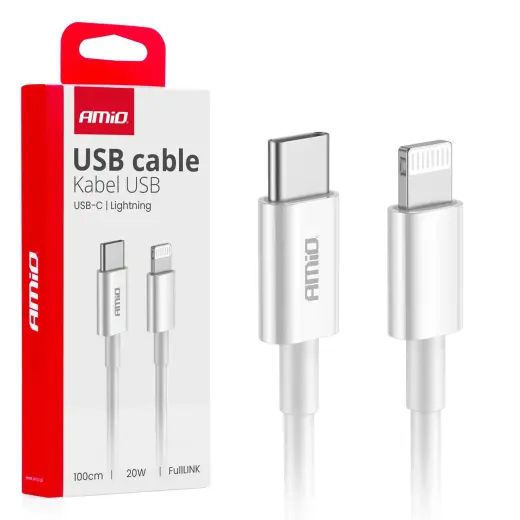 AMiO AMIO-03898 duomenų perdavimo ir įkrovimo laidas | USB-C į Lightning | 20W | 1m
