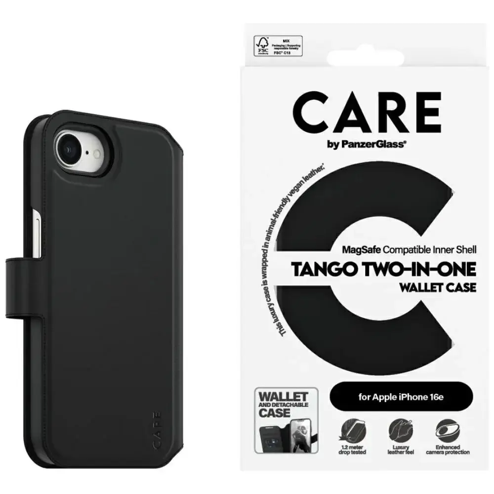 CARE by PanzerGlass Wallet telefona maciņš priekš iPhone 16e melns