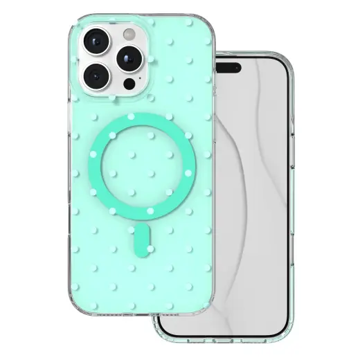 Bubble Dots Mag telefoni ümbris MagSafe toega iPhone 16 Pro Max roheline