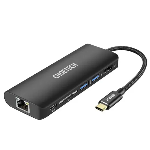 Choetech docking station adapter hub USB Typ C 6in1 100W PD black (HUB-M05)