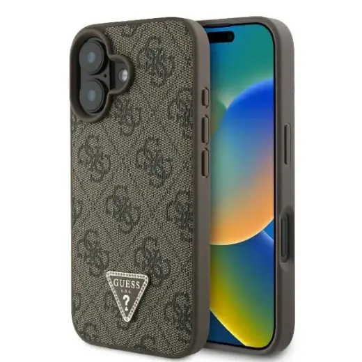 Guess GUHCP16MP4TDPW iPhone 16 Plus 6.7" brązowy|brown hardcase Leather 4G Triangle Strass