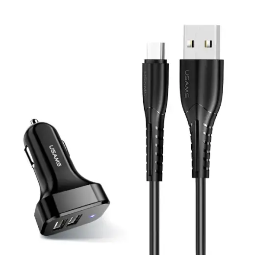 USAMS King Tu Series NTU35TC13TZ car charger | 10.5W | USB-A, USB-C | with USB-C cable included | black
