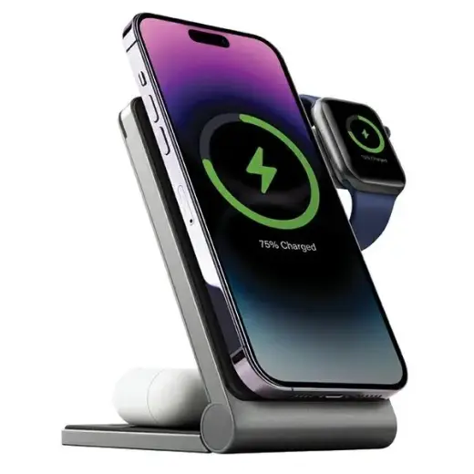 Energea MagTrio foldable charger induction 3-in-1 15W Fast Charging gray/gunmetal MagSafe