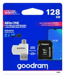 GOODRAM Memory MicroSD Card All in one - 128GB with adapter UHS I CLASS 10 100MB/s + reader
