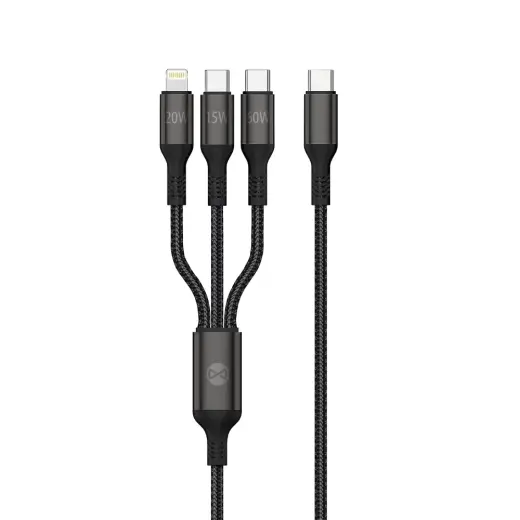 Forever data transfer and charging cable | USB-C to Lightning, USB-C, USB-C | 60W | 1.2m | black
