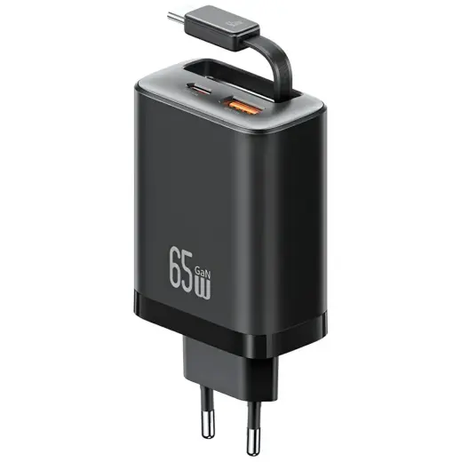 USAMS Xiang Series CC299 зарядное устройство | 65W | USB-C | USB-A | с проводом USB-C в комплекте | черное