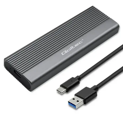Qoltec Aluminium Enclosure | SSD M.2 drive | SATA | NGFF| USB-C | Super speed | 2TB | Grey