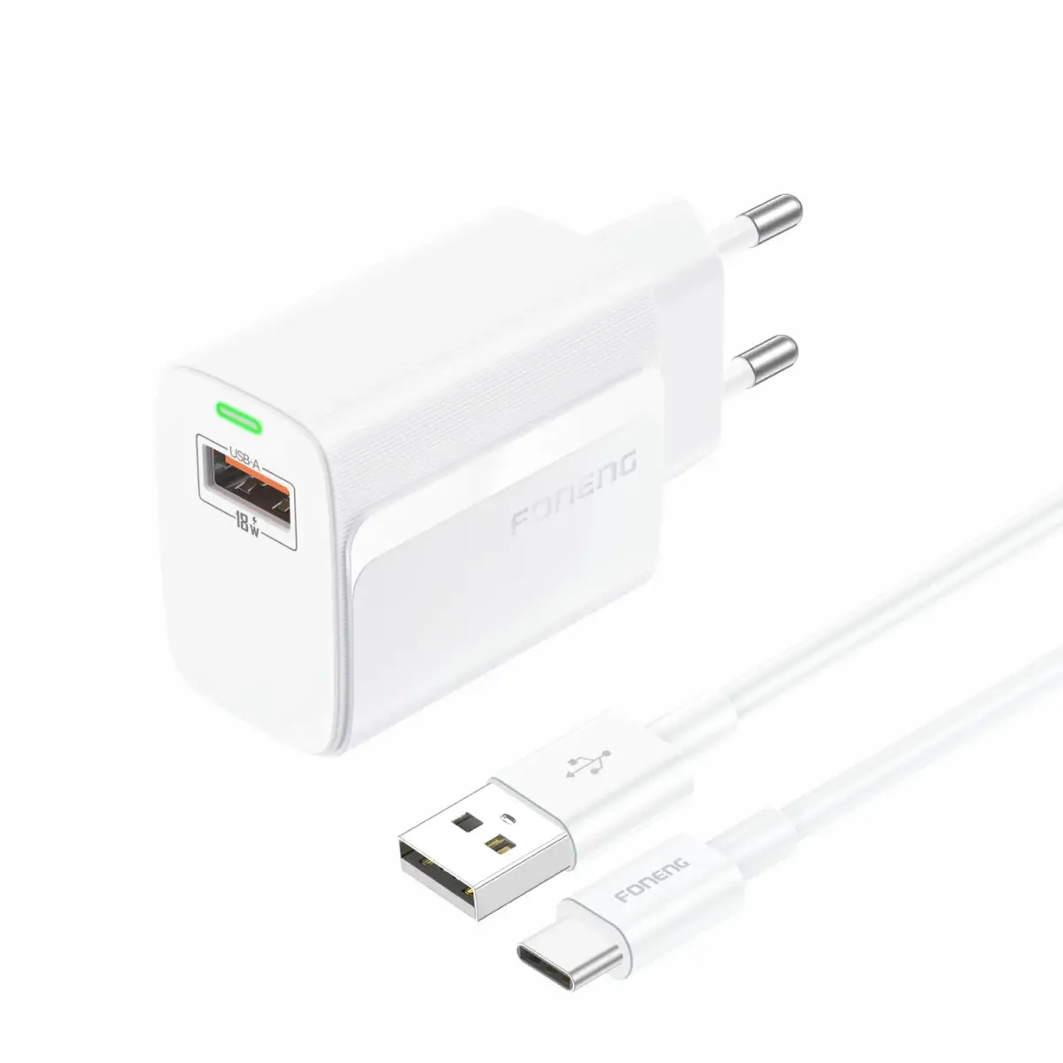 Foneng EU64 travel charger | 18W | USB-C | with USB to Type C cable included | white