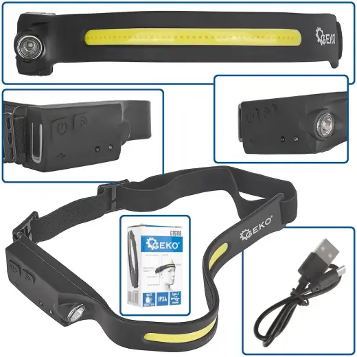 Liikumisanduriga pealamp LED COB 3W + 1W XPE, 1200mAh, 350lm, IPX4