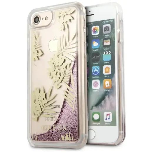 Guess GUHCP7GLUPPI iPhone 6|7|8 |SE 2020 różowy|pink hard case Palm Springs Glitter Liquid