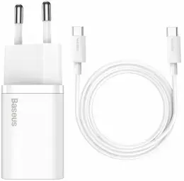 Baseus Super Si travel charger | 25W | USB-C | with USB-C to USB-C cable included | white