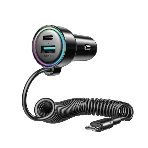 Joyroom JR-CL07 Car Charger | 30W | USB-A, USB-C | with USB-C cable included | black