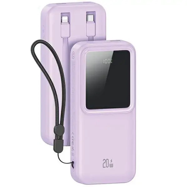 USAMS Внешний аккумулятор (powerbank) с встроенными кабелями USB-C+Lightning 30000 mAh 20W PD+Qc 3.0 Быстрая зарядка серии X-chel фиолетовый 30KCD21303 (US-CD213)