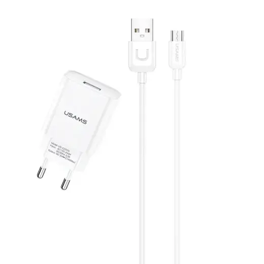 USAMS T21 tīkla lādētājs | 10W | USB-A, Micro USB | balts