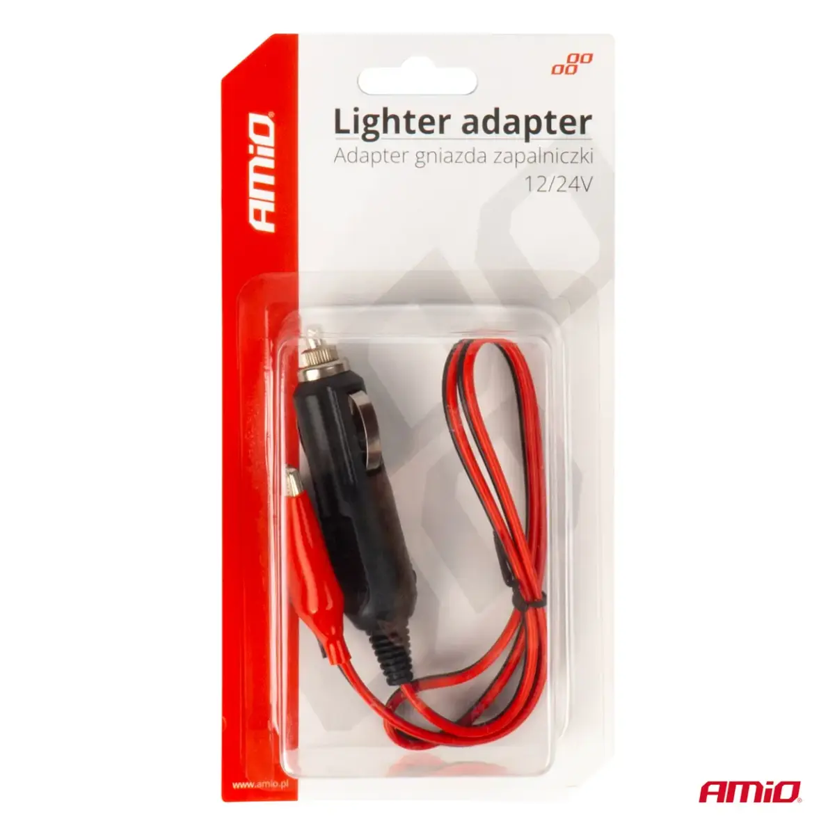 Lighter socket adapter with crocodile output 12V 24V 60cm AMIO-03802