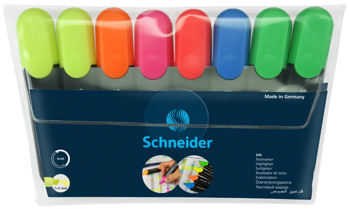 Teksta marķieris SCHNEIDER JOB, komplekts - 6 krāsas, 8 marķieri