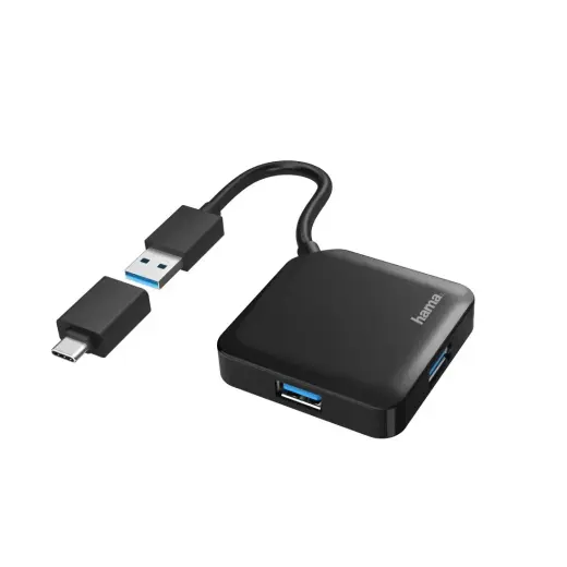 Hama USB 3.2 Gen 1 4-pordiline USB-jaotur USB-C adapteriga 00200116 must