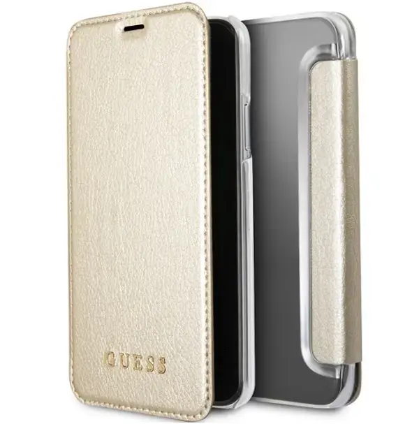 Guess GUFLBKPXIGLTGO grāmatu maciņš priekš iPhone X / XS zelta