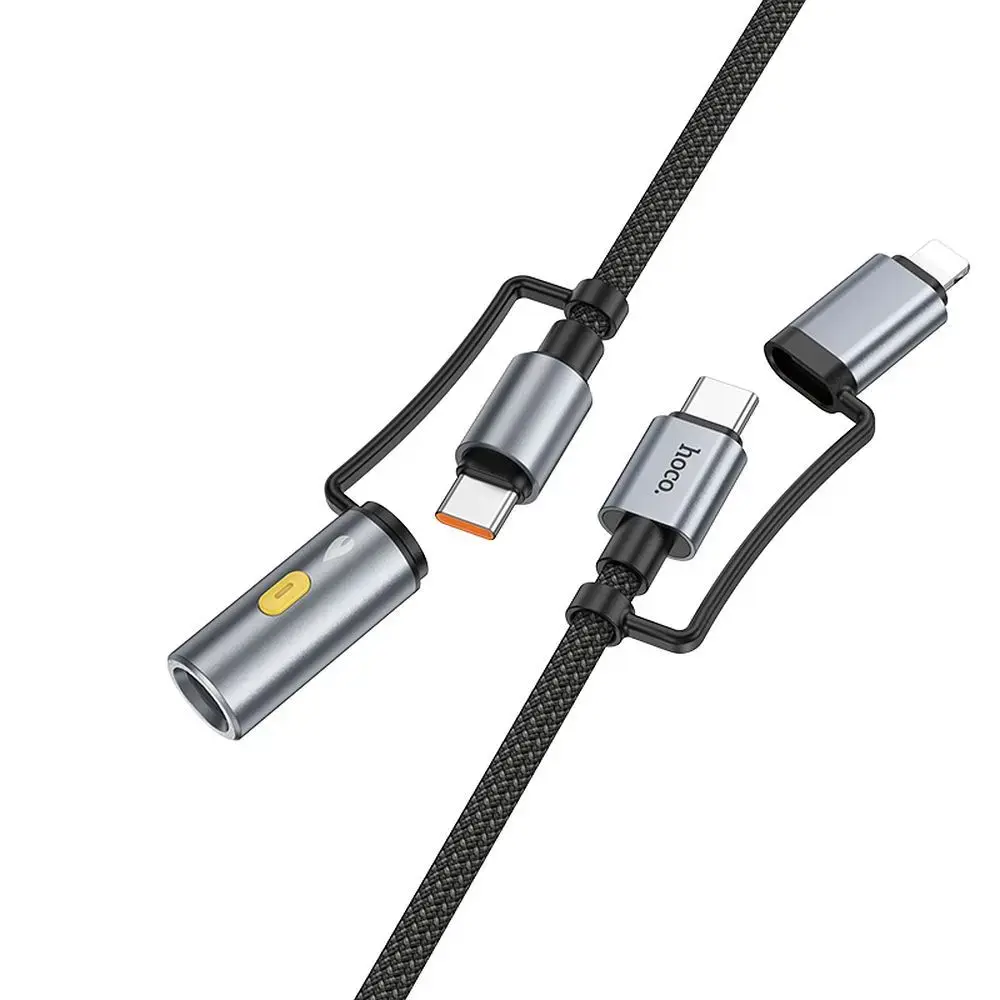 Hoco U138 3-in-1 datu pārraides un uzlādes vads | USB-C uz USB-C, Lightning | PD, QC 3.0 | 60W | 1.2m | pelēks