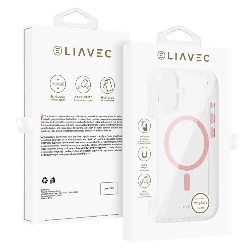 Liavec Glossy maciņš ar MagSafe atbalstu telefonam iPhone 16 rozā