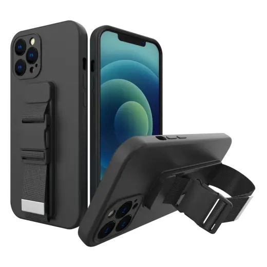 Rope gel phone case with a chain lanyard for iPhone 12 Pro Max black