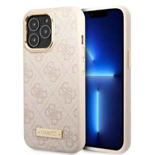 Guess GUHMP13XU4GPRP iPhone 13 Pro Max 6,7" różowy|pink hard case 4G Logo Plate MagSafe