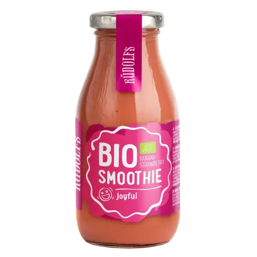 Smūtijs RŪDOLFS BIO zemeņu, banānu "Priekam", 260ml (DEP)
