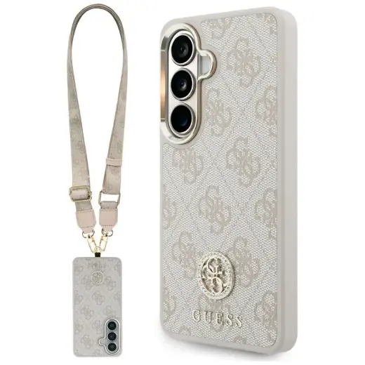Guess 4G Big Rhinestone Triangle Strap telefoni ümbris MagSafe toega Samsung Galaxy S26 (S942) roosa