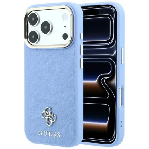 Guess Saffiano Small 4G & Classic Logo MagSafe Case for iPhone 18 Pro Max / 17 Pro Max Light Blue