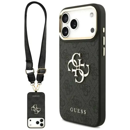 Case Guess 4G Big 4G Classic Logo Big Strap Metal Buttons for iPhone 17 Pro Max black