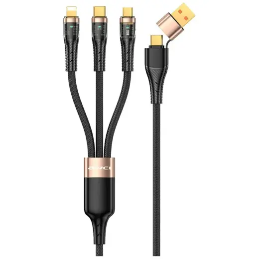 AWEI CL-228 3-in-1 datu pārraides un uzlādes vads | USB-C uz Lightning | 100W | ar LED ekrānu | 1.5m | melns