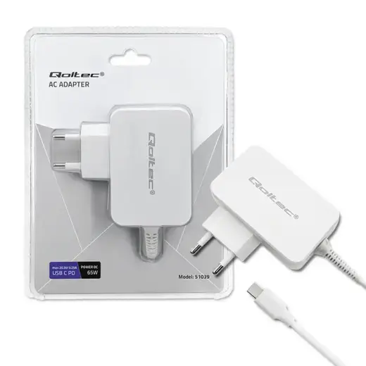 Зарядное устройство Qoltec Charger | 65W | PD | USB-C | белое