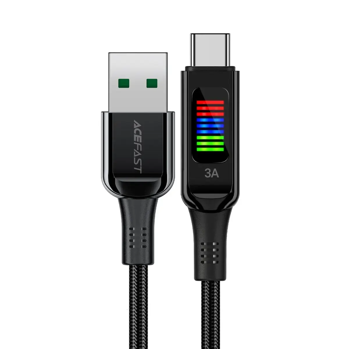 Acefast C7-04 datu pārraides un uzlādes vads | USB-A uz USB-C | 60W | ar LED ekrānu | 1.2m | melns