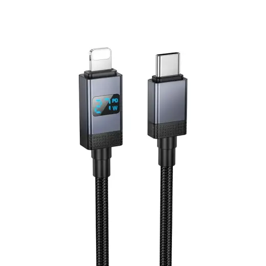 Hoco X118 duomenų perdavimo ir įkrovimo laidas | USB-C į Lightning | PD | 27W | su LED ekranu | 1m | juodas
