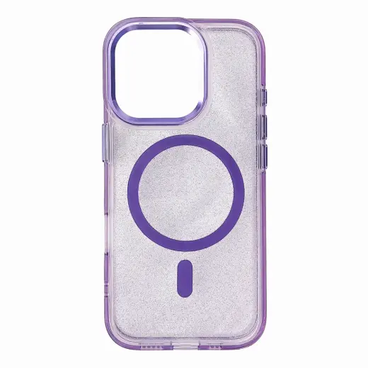 Glitter telefono dėklas su MagSafe palaikymu iPhone 16 Plus violetinis