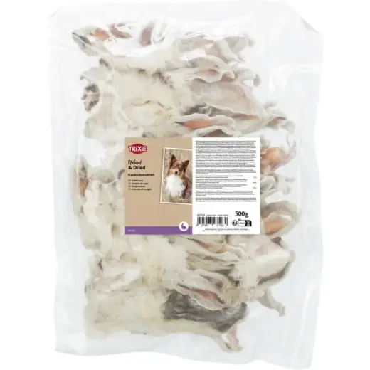 Gardums suņiem - Trixie Rabbit ears with fur, 500 g., 12 gab.