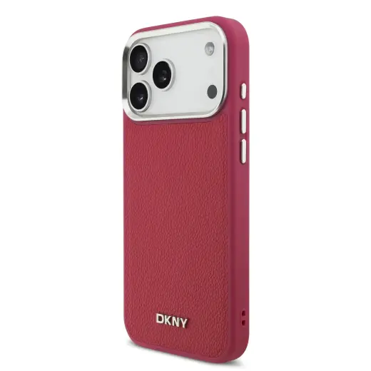 DKNY PU Leather Metal Logo Wrist Chain MagSafe Case for iPhone 17 Pro Max Pink