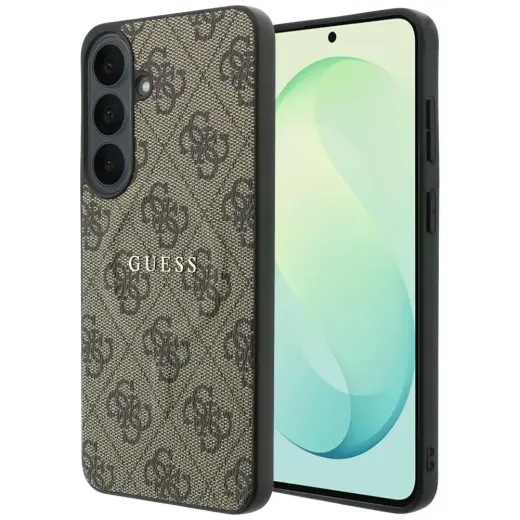 Guess Embossed 4G Ring Classic Logo telefoni ümbris alusega ja MagSafe toega Samsung Galaxy S26 FE (S741) pruun