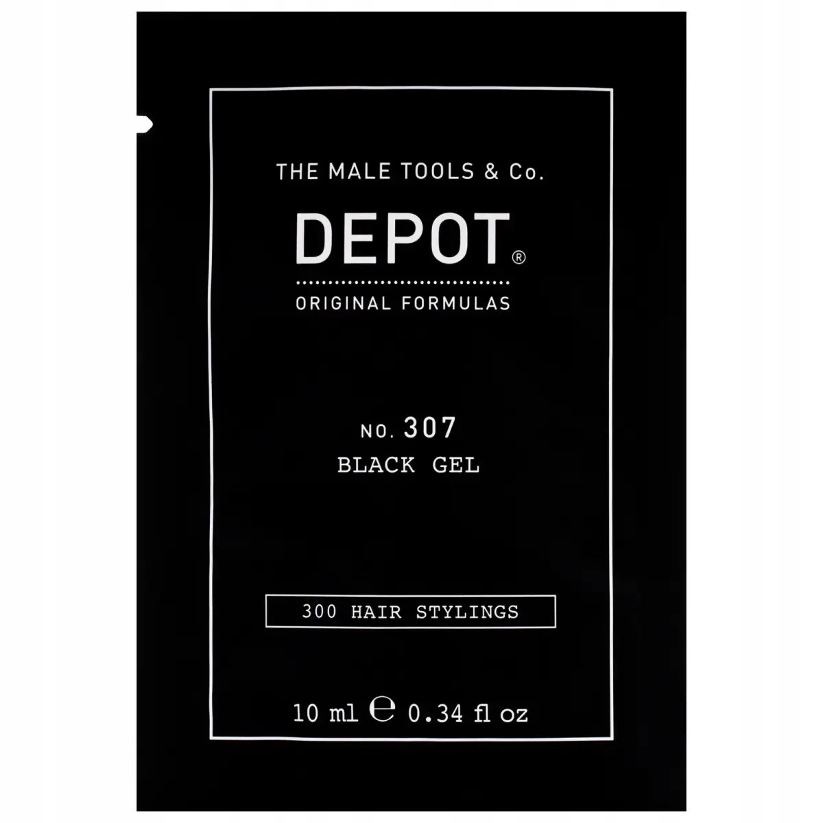 Depot, 300 Hair Stylings No. 307 Black, Botanical Complex, Hair Styling Gel, Temporary Coverage & Volume, Medium Hold, 10 ml