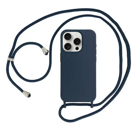 Strap Silicone telefono dėklas iPhone 15 Plus tamsiai mėlynas