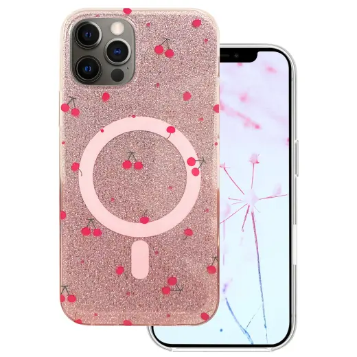 Cherry Mag Glitter telefono dėklas su MagSafe palaikymu iPhone 12 | iPhone 12 Pro raudonas