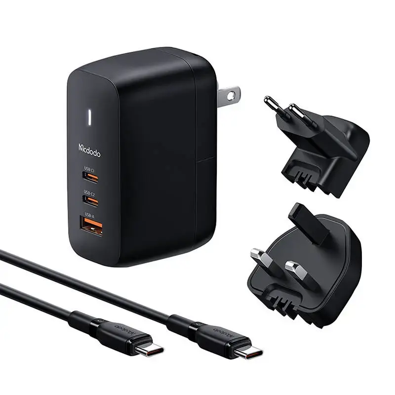 Mcdodo CH-8442 UK|US|EU network charger, 2x USB-C + USB-A, USB-C cable 2m, 65W (black)