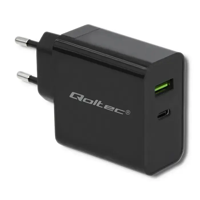 Qoltec Charger tīkla lādētājs | 45W | PD | USB-C, USB-A | melns