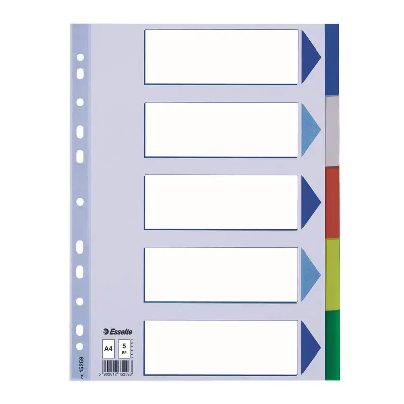 Sadalītājs dokumentiem Esselte, A4 formāts, 1-5 krāsains, plastikāta