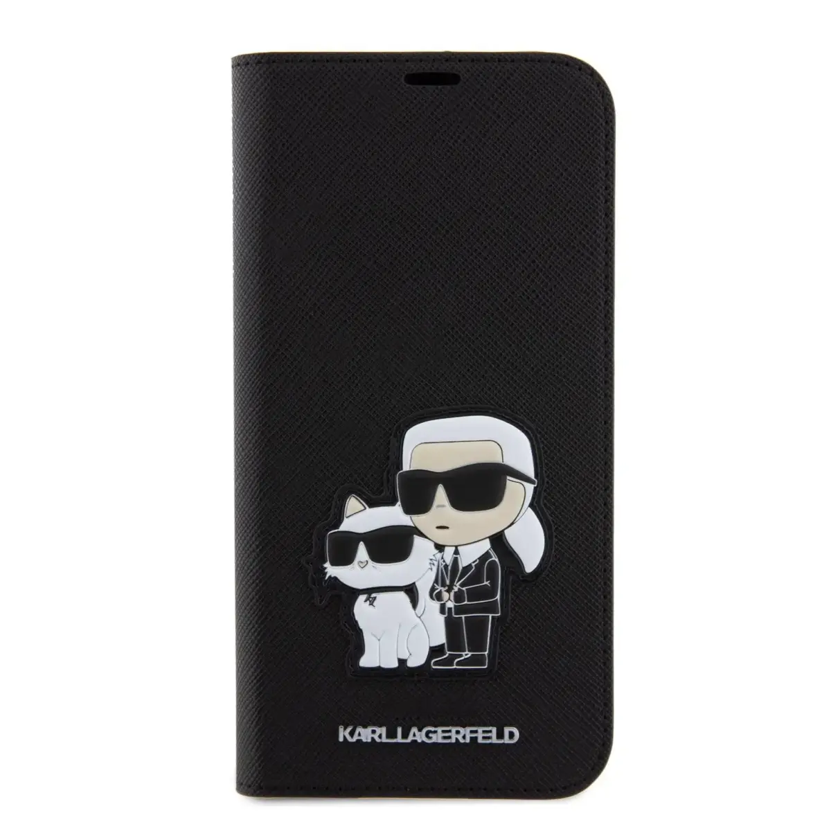 Karl Lagerfeld PU Saffiano Karl and Choupette NFT Book Case for iPhone 15 Pro Max Black