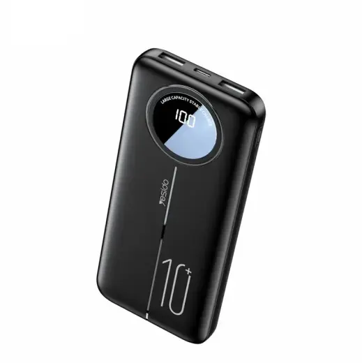 yesido YP40 ārējais akumulators (powerbank) | 10 000 mAh | USB-A, USB-C | LED ekrāns | melns