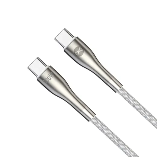 Forever Sleek datu pārraides un uzlādes vads | USB-C uz USB-C | 100W | 1m | balts