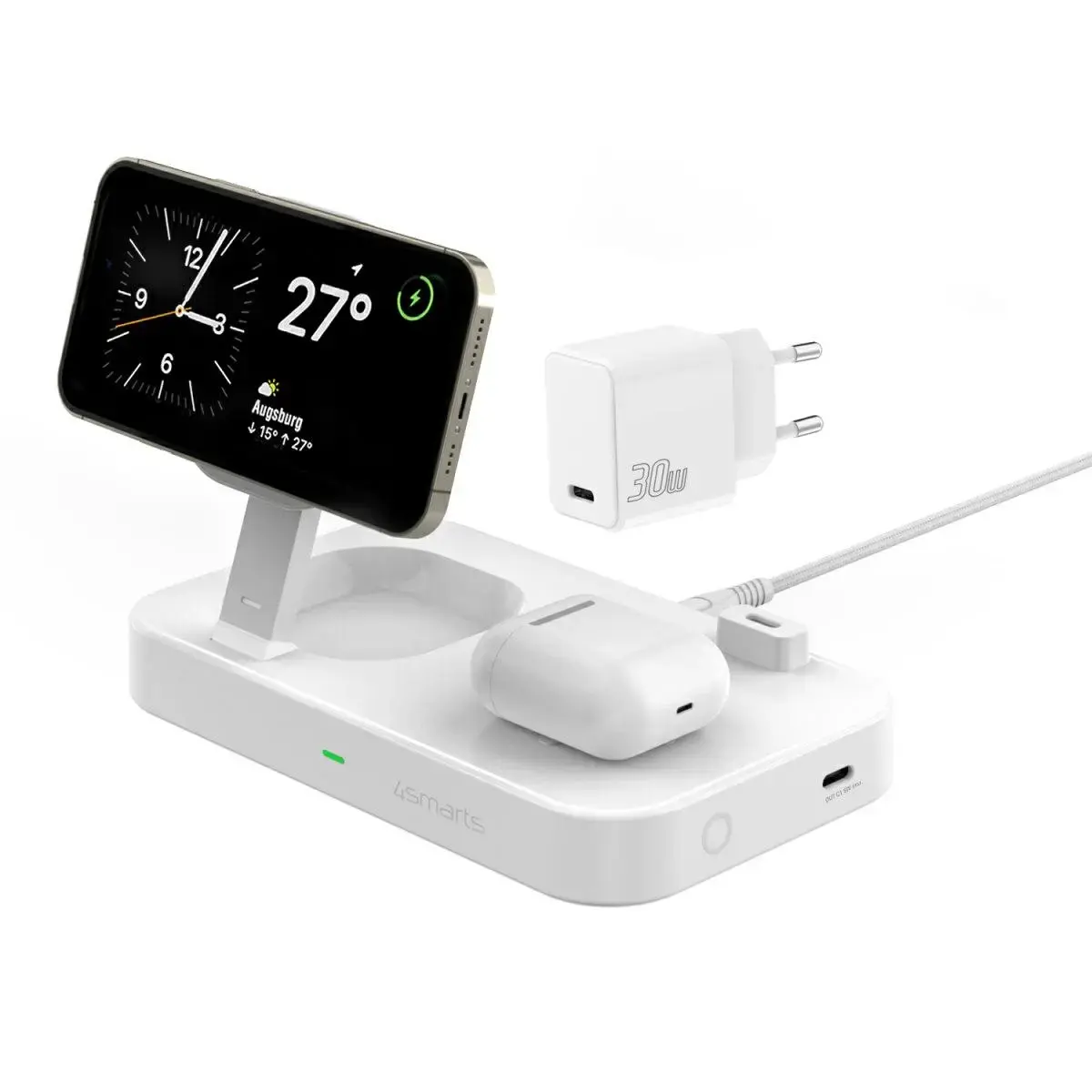4smarts Trident 2w1 tīkla lādētājs | 30W | USB-C | balts