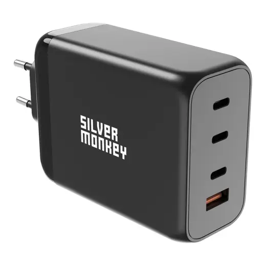 Silver Monkey SMA153 tīkla lādētājs | 200W | GaN, PD, QC 3.0 | USB-C, USB-A | melns